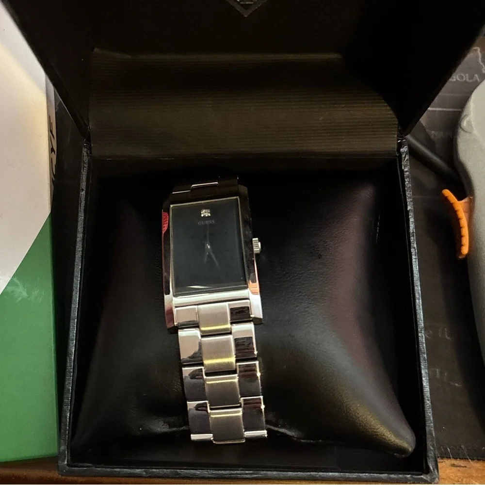 Guess Black Crocodile-Embossed Watch With Box